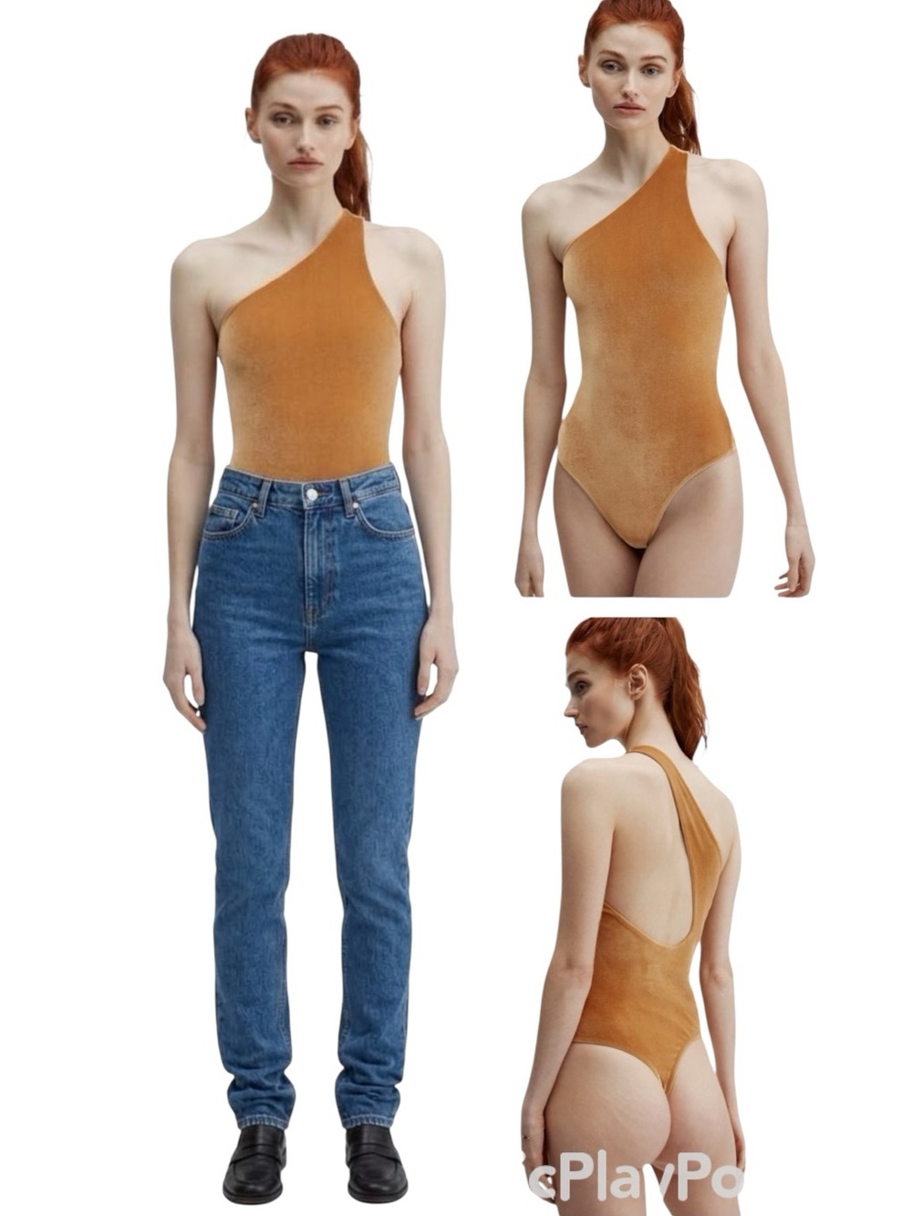 Fabletics “Gigi” Velour One Shoulder Thong Bodysuit (H) NWT